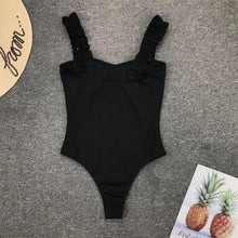 Load image into Gallery viewer, Luxury Black Female Swimsuit Vintage One Piece Ruffled Push Up Tummy Control Swimwear Halter One Piece Slimming Retro Swimsuit Women's Plus Size Push Up Bathing Suit Solid Red Swimwear Women Padded Bathing Suits