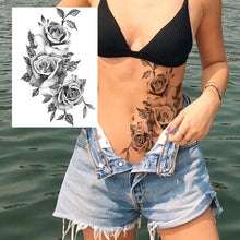 Load image into Gallery viewer, Realistic Big Flower Temporary Waterproof Sticker Tattoos For Body Painting Arm Legs Fake Black Rose Tattoos For Womens