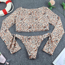 Load image into Gallery viewer, Surfing Swimsuit For Women Bikini Long Sleeve Swimwear Tiger Print Push Up Summer Bath Suit Two Piece Surfing Rash Guard Bikini Long Sleeve Swimsuit Set
