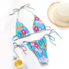 Load image into Gallery viewer, Bikini Swimsuit Solid Color Bikini Set Swimwear Bathing Suit Women Bikinis String Beach Women Two Piece Bikini Swimsuit Bathing Suits Halter Triangle Tops String Bikini Sets