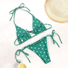 Load image into Gallery viewer, Bikini Swimsuit Solid Color Bikini Set Swimwear Bathing Suit Women Bikinis String Beach Women Two Piece Bikini Swimsuit Bathing Suits Halter Triangle Tops String Bikini Sets