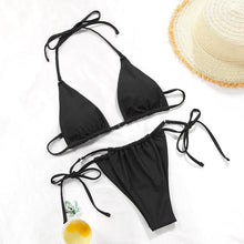 Load image into Gallery viewer, Bikini Swimsuit Solid Color Bikini Set Swimwear Bathing Suit Women Bikinis String Beach Women Two Piece Bikini Swimsuit Bathing Suits Halter Triangle Tops String Bikini Sets