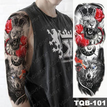 Load image into Gallery viewer, Full Arm Temporary Tattoos 8 Sheets and Half Arm Shoulder Waterproof Tattoos Elegant Large Lion Sleeve Sticker Tattoo Waterproof Temporary Big Wolf Tatoos For Men and Women