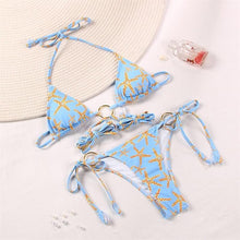 Load image into Gallery viewer, Bikini Triangle Adjust Swimwear Women's Crisscross Halter Bikini Lace Up Back Bandage Two Piece Strappy Bathing Suits G String Thong Swimwear Women Bathing Suit Hollow Out Quality Pleated Swimsuit Female Double-Sided Bikini Set
