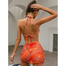 Load image into Gallery viewer, High Waist Mesh Skirt Swimsuit Triangle Micro Bikini Set 3-Piece High Cut Swimwear Women's Bikini Swimsuits With Wrap Skirt, 3 Pieces Strings High Cut Bikini Set Bathing Suits Women Vintage Print Bathing Suit