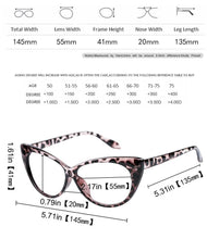 Load image into Gallery viewer, Cat Eye Reading Glasses For Women Lightweight Presbyopic Reading Glasses Fashion Cute Reader For Women Computer Readers Anti Glare UV Ray Eyeglasses +0.5 0.75 1.0 1.25 1.5 1.75 2.0 2.5 3.0 3.5 4.0