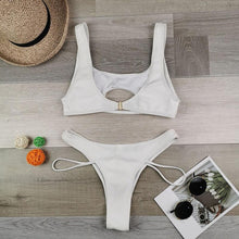Load image into Gallery viewer, Modern White Bikini Hollow Out Swimsuit Female High Cut Swimwear Solid Fashion Bathing Suit Beach Wear Women's Front Cutout Bikini Sets Two Piece Summer Party Bathing Suits