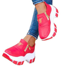 Load image into Gallery viewer, Luxury Women Blue Espadrilles New Solid Color Thick Bottom Zipper Walking Women's Shoes Slip-on High Top Sneakers Round Toe Thick Sole Zipper Ballet Flats Flat Skate Walking Shoes