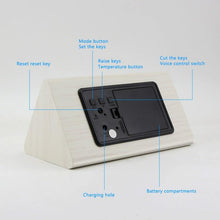 Load image into Gallery viewer, Digital Clock LED Wooden Alarm Clock Digital Alarm Clock with Wooden Electronic LED Time Display 3 Alarm Settings Humidity & Temperature Detect Wood Made Electric Clocks Table Sound Control Electronic Clocks Desktop USB/AAA Powered Home Table Decor