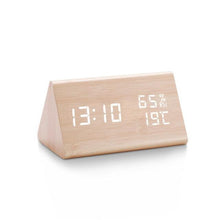 Load image into Gallery viewer, Digital Clock LED Wooden Alarm Clock Digital Alarm Clock with Wooden Electronic LED Time Display 3 Alarm Settings Humidity & Temperature Detect Wood Made Electric Clocks Table Sound Control Electronic Clocks Desktop USB/AAA Powered Home Table Decor