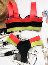 Load image into Gallery viewer, Women's Swimsuits Swimwear Patchwork Bikini Woman Push up Bikinis Swimsuit Bathing Suits Women Rave Neon Patchwork Bikini Swimsuit 2 Piece Cutout Molded Push Up Bathing Suit