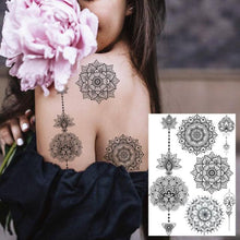 Load image into Gallery viewer, 53 Sheets Black Lace Temporary Tattoos Sticker Butterfly Flower Fake Tatoo Sticker Sexy Black Henna Temporary Tattoos For Women