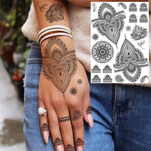 Load image into Gallery viewer, 53 Sheets Black Lace Temporary Tattoos Sticker Butterfly Flower Fake Tatoo Sticker Sexy Black Henna Temporary Tattoos For Women