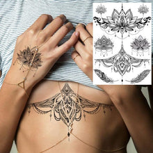 Load image into Gallery viewer, 53 Sheets Black Lace Temporary Tattoos Sticker Butterfly Flower Fake Tatoo Sticker Sexy Black Henna Temporary Tattoos For Women