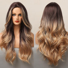 Load image into Gallery viewer, Dark Black Natural Long Wave Synthetic Hair Wigs Middle Part Heat Resistant Wigs for Afro American Women Daily Cosplay Party Use Wigs For Black Women Cosplay Wigs For Women