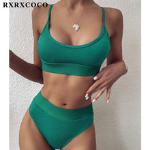 Load image into Gallery viewer, Swimwear Women Ribbed Bathing Suit Female Push Up Bikini Set Women's Bathing Suit Lace up Bikini Ribbed Two Piece Swimsuit Beachwear High Waist Bikini Women's Swimsuit