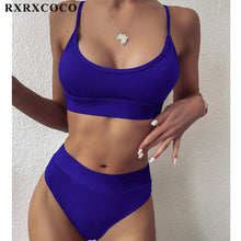Load image into Gallery viewer, Swimwear Women Ribbed Bathing Suit Female Push Up Bikini Set Women's Bathing Suit Lace up Bikini Ribbed Two Piece Swimsuit Beachwear High Waist Bikini Women's Swimsuit