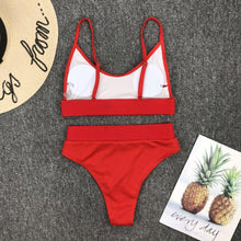 Load image into Gallery viewer, Swimwear Women Ribbed Bathing Suit Female Push Up Bikini Set Women's Bathing Suit Lace up Bikini Ribbed Two Piece Swimsuit Beachwear High Waist Bikini Women's Swimsuit