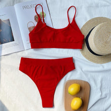 Load image into Gallery viewer, Swimwear Women Ribbed Bathing Suit Female Push Up Bikini Set Women's Bathing Suit Lace up Bikini Ribbed Two Piece Swimsuit Beachwear High Waist Bikini Women's Swimsuit
