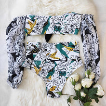 Load image into Gallery viewer, Long Sleeve Bikini Women's Two Piece Swimsuit Bikini Bathing Suit Print Swimsuit High Waist Swimwear Women Bikinis Mesh Sleeves Swim Suit Plus Size Bathing Suit Sun Protection Bathing Suit