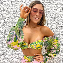 Load image into Gallery viewer, Long Sleeve Bikini Women's Two Piece Swimsuit Bikini Bathing Suit Print Swimsuit High Waist Swimwear Women Bikinis Mesh Sleeves Swim Suit Plus Size Bathing Suit Sun Protection Bathing Suit