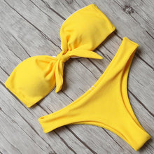 Load image into Gallery viewer, Solid Bikini Set Swimsuit Women Bikini Swimwear Female Halter Top Bathing Suit Swimming Wear Bikini High Cut Swimsuit High Waist Plus Size Summer Swimwear