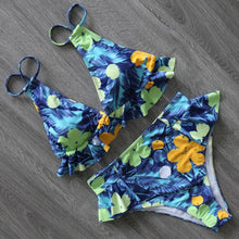 Load image into Gallery viewer, Women Summer High Waist Ruffle Bikini Set Swimwear Women Lady Floral Female Push Up Swimsuit Summer Beach Wear Bikini Pure Color Bikini Charming Ruffled Bra And Bottom Swimsuits