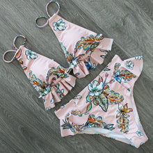 Load image into Gallery viewer, Women Summer High Waist Ruffle Bikini Set Swimwear Women Lady Floral Female Push Up Swimsuit Summer Beach Wear Bikini Pure Color Bikini Charming Ruffled Bra And Bottom Swimsuits