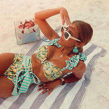 Load image into Gallery viewer, Two-Pieces Women Floral Push-Up Padded Bra Ruffles Bikini Set Swimsuit Swimwear Bathing Suit Beachwear Floral Printed Swimsuit Knotted String Triangle Bikini Tie Side High Cut Cheeky Bikini Set