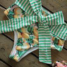 Load image into Gallery viewer, Two-Pieces Women Floral Push-Up Padded Bra Ruffles Bikini Set Swimsuit Swimwear Bathing Suit Beachwear Floral Printed Swimsuit Knotted String Triangle Bikini Tie Side High Cut Cheeky Bikini Set