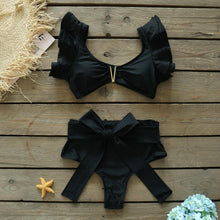 Load image into Gallery viewer, Two-Pieces Women Floral Push-Up Padded Bra Ruffles Bikini Set Swimsuit Swimwear Bathing Suit Beachwear Floral Printed Swimsuit Knotted String Triangle Bikini Tie Side High Cut Cheeky Bikini Set