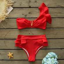 Load image into Gallery viewer, Two-Pieces Women Floral Push-Up Padded Bra Ruffles Bikini Set Swimsuit Swimwear Bathing Suit Beachwear Floral Printed Swimsuit Knotted String Triangle Bikini Tie Side High Cut Cheeky Bikini Set