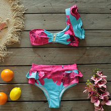 Load image into Gallery viewer, Two-Pieces Women Floral Push-Up Padded Bra Ruffles Bikini Set Swimsuit Swimwear Bathing Suit Beachwear Floral Printed Swimsuit Knotted String Triangle Bikini Tie Side High Cut Cheeky Bikini Set