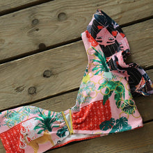 Load image into Gallery viewer, Two-Pieces Women Floral Push-Up Padded Bra Ruffles Bikini Set Swimsuit Swimwear Bathing Suit Beachwear Floral Printed Swimsuit Knotted String Triangle Bikini Tie Side High Cut Cheeky Bikini Set
