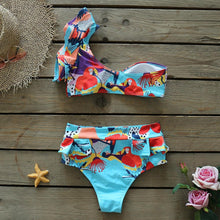 Load image into Gallery viewer, Two-Pieces Women Floral Push-Up Padded Bra Ruffles Bikini Set Swimsuit Swimwear Bathing Suit Beachwear Floral Printed Swimsuit Knotted String Triangle Bikini Tie Side High Cut Cheeky Bikini Set