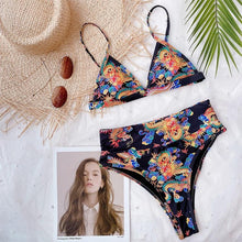 Load image into Gallery viewer, Modern Blue High Waist Bikini Push Up Swimwear Women Dragon Printed Bikini Set Retro Swimsuit Women's High Waist Bikini Swimsuits Twist Push Up Two Piece Bathing Suits Tummy Control Swimwear