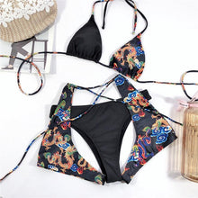 Load image into Gallery viewer, Modern Blue High Waist Bikini Push Up Swimwear Women Dragon Printed Bikini Set Retro Swimsuit Women's High Waist Bikini Swimsuits Twist Push Up Two Piece Bathing Suits Tummy Control Swimwear