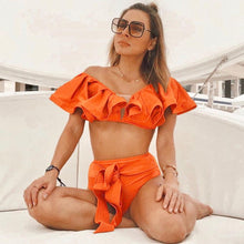 Load image into Gallery viewer, Two-Pieces Women Push-Up Padded Bra Ruffles Bandage Bikini Set Swimsuit Women's Bathing Suits Ruffles Flounce Bikini Sets Low Rise Two Piece Swimsuit Swimwear Bathing Suit Beachwear