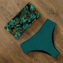 Load image into Gallery viewer, Bikini Swimwear Swimsuit Women Floral Print High Waist Bikini Set Back Cross Bathing Suit Female Beach Wear Women's Bikini Swimsuits Strapless Two Pieces Bathing Suits