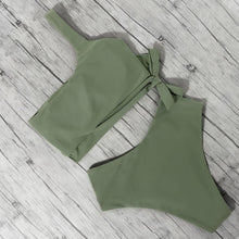 Load image into Gallery viewer, Women Leopard Print Swimsuit Women's Bikini One Shoulder Top High Waist Bottom Two Piece Swimsuits Women Push Up Bikini Set One Shoulder Beachwear Summer Leopard Bathing Suit High Waist Swimwear For Women