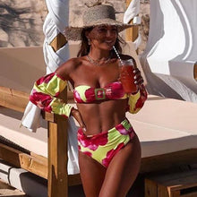 Load image into Gallery viewer, Trendy High Waist Bikini New Long Sleeve Swimsuit Women's Long Sleeve High Waist Off-Shoulder Swimwear Women Bubble Sleeve Bikinis Mesh Charming Beach Wear