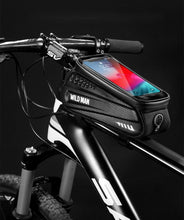 Load image into Gallery viewer, Black Bike Bag Frame Front Top Tube Cycling Bag Waterproof Phone Case Touchscreen Bag Pack Bicycle Accessories Bike Bicycle Bag Waterproof Bike Phone Mount Bag Front Frame Top Tube Handlebar Bag Touch Screen Holder Case For Cell Phones 6.6in