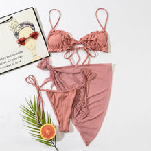 Load image into Gallery viewer, 3PCS Ladies Split Swimwear Sets Women Swimsuit Women's Bikini Swimsuits Bikini Set With Wrap Skirt Underwire Swimwear Bathing Suit Chiffon Cover Up Bikini Ruffles Lace-up Mesh Cover Ups Bikinis Set