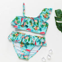 Load image into Gallery viewer, 3-16Y Cartoon Two-piece Girls Swimwear Ruffle Swimsuit Bikini Set One Shoulder Beachwear Princess Two Piece Bathing Suit Children Swimwear Girls Swimsuit Bikini Set
