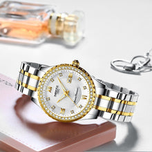 Load image into Gallery viewer, Business Black Couple Watches Top Luxury Mens Watches Auto Date Quartz Wristwatch Gold Watch Men Diamond Stainless Steel Waterproof Luminous Business Casual Luxury Watch For Men