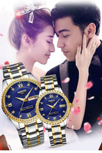 Load image into Gallery viewer, Business Black Couple Watches Top Luxury Mens Watches Auto Date Quartz Wristwatch Gold Watch Men Diamond Stainless Steel Waterproof Luminous Business Casual Luxury Watch For Men