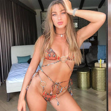 Load image into Gallery viewer, Bikini Triangle Adjust Swimwear Women's Crisscross Halter Bikini Lace Up Back Bandage Two Piece Strappy Bathing Suits G String Thong Swimwear Women Bathing Suit Hollow Out Quality Pleated Swimsuit Female Double-Sided Bikini Set