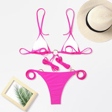 Load image into Gallery viewer, Bikini Triangle Adjust Swimwear Women's Crisscross Halter Bikini Lace Up Back Bandage Two Piece Strappy Bathing Suits G String Thong Swimwear Women Bathing Suit Hollow Out Quality Pleated Swimsuit Female Double-Sided Bikini Set