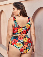 Load image into Gallery viewer, Striped Plus Size Women 2 Pieces Bikini Women's Plus Size Bathing Suits Two Piece High Cut Bikini Sets Waist Swimsuits Swimwear Large Size Swimsuit Off Shoulder High Waist Bathing Suit High Cut Swimwear