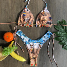 Load image into Gallery viewer, Women Push-up Bikini Swimwear Adjustable Swimsuit Bathing Suit Beachwear Women's Tie Bikini Lace Up Bottom String Swimsuit Bandage Swim Beach Wear Summer Comfortable Bikini Set